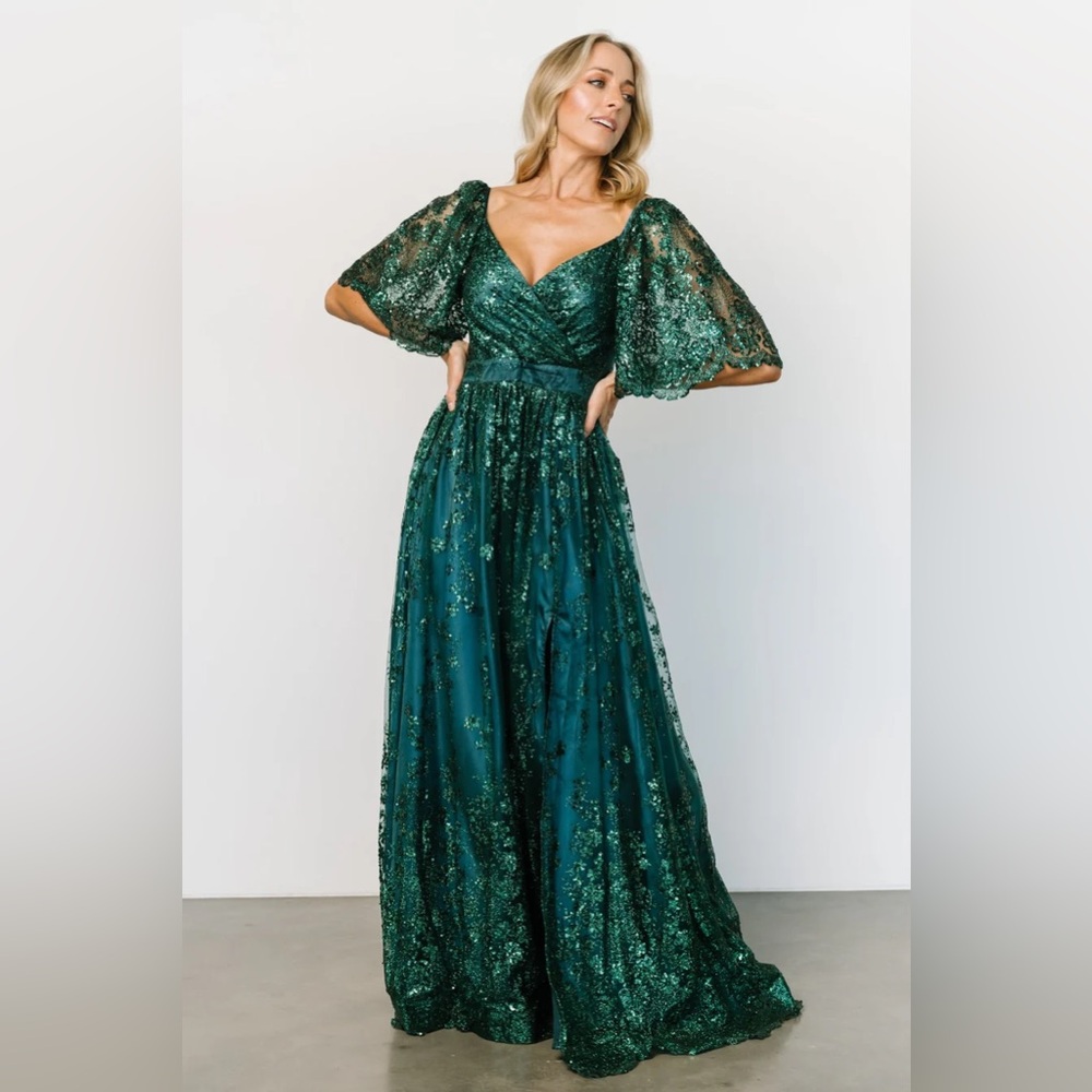 NWT Baltic Born Genevieve Glitter Maxi Dress Emerald
